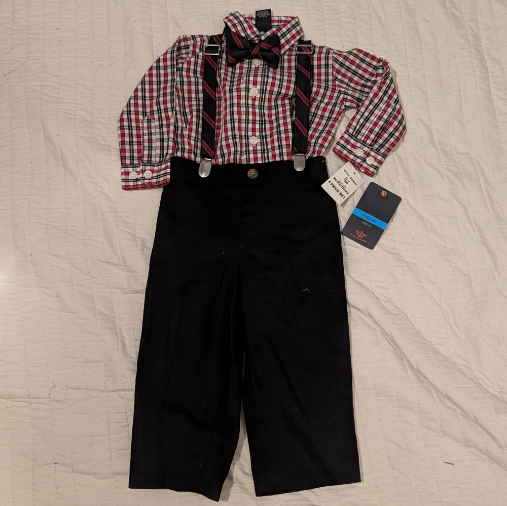 Dockers Red Plaid Shirt and Black Pants Set